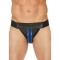 Jock en Cuir Zipper Noir/Bleu Taille S/M