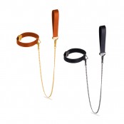 Collier Ajustable avec Laisse Cuir Brun et Métal